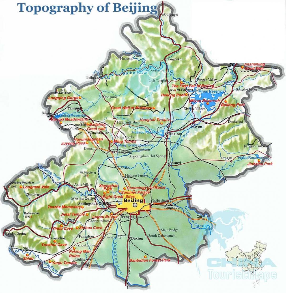 kat jeyografik nan Beijing topografik